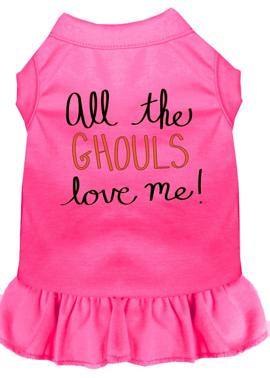 All the Ghouls Screen Print Dog Dress Bright Pink XS